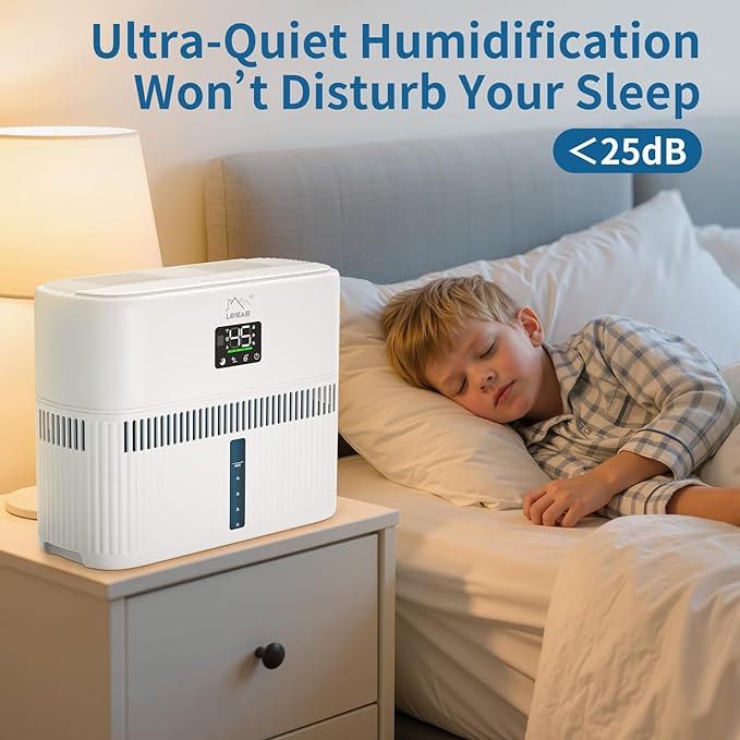 Smart Evaporative Humidifiers for Bedroom, Living Room, Nursery, Large Room up to 550 ft², 5L Tank, 48H Runtime, Mist-free Top Fill Humidifier for Baby, Plants, Easy to Clean