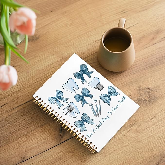 Blue Coquette Bow Dentist Notebook, Dental Gifts for Coworkers Journal, Dental Hygienist Gifts Spiral Notebook Journal for Note Taking, Dentist Office Supplies, 5.5x8.3 Inch