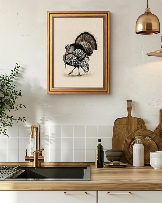 Bzstyleart Vintage Wall Art Decor for Living Room,Sketch Turkey Thankgiving Wall Art,Canvas Picture for Bedroom Decor Aesthetic,Rustic Autumn Harvest Bird Artwork,Thanksgiving Holiday 12 x 16 Inch