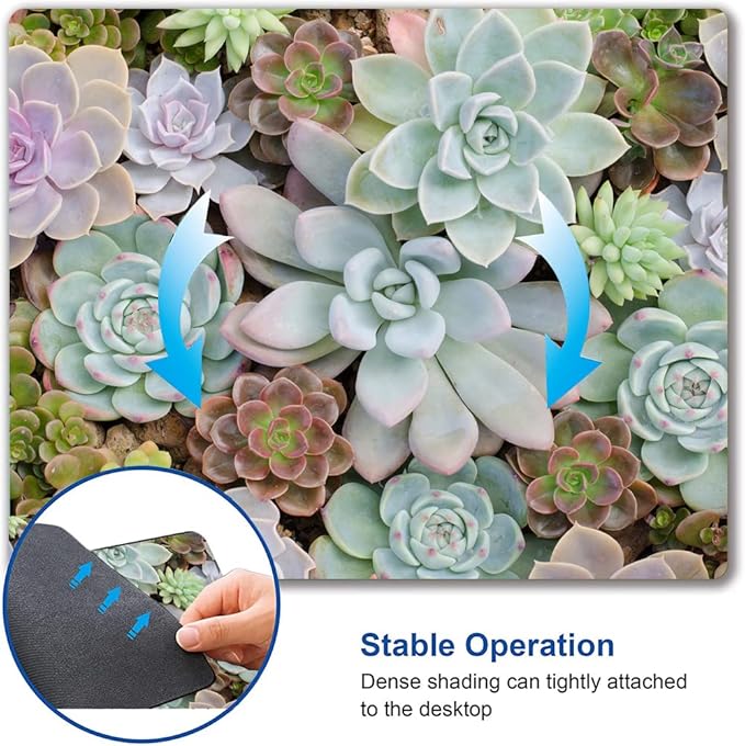 Cute Succulents Mouse Pad, Natural Plants Mousepad for Design, Anti-Slip Rubber Base Wireless Mouse Pads for Laptop