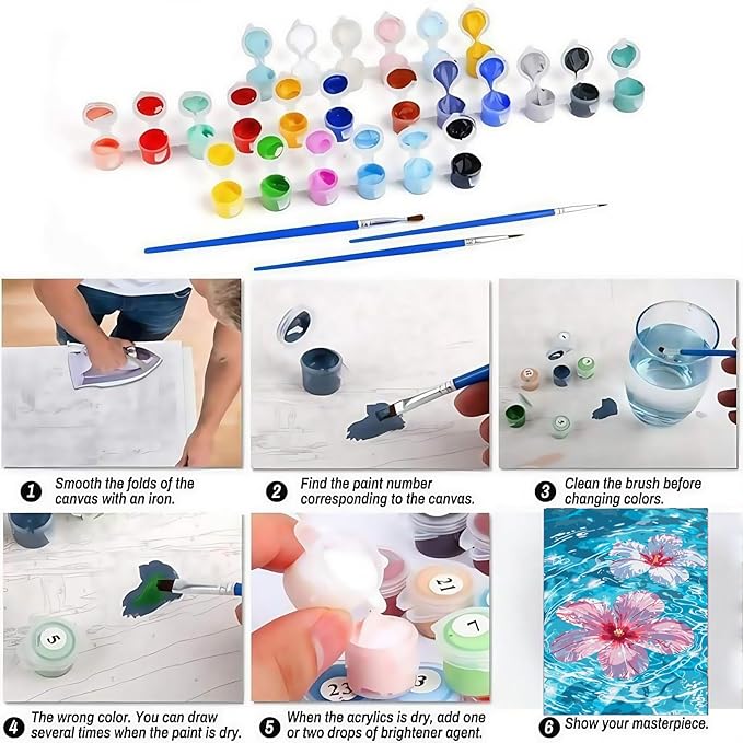 CSZPPQAF Paint by Numbers Kit for Adults Beginner, Sea Landscape Flower Paint by Number Kits on Canvas, DIY Easy Acrylic Watercolor Oil Painting by Numbers for Home Wall Decor 16X20inch