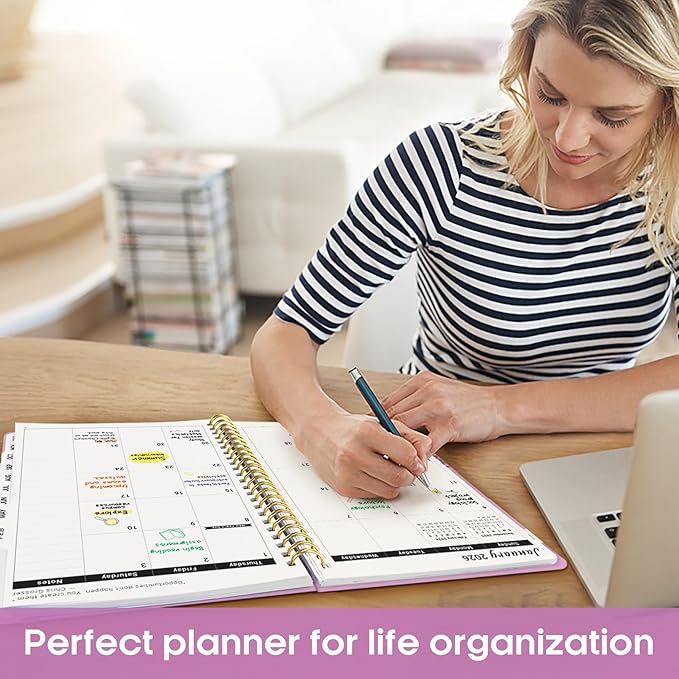 2026 Planner, Monthly and Weekly Calendar Planner for Women, Jan 2026 - Dec 2026, Hardcover Pretty 2026 Agenda Planner Book with Tabs, Spiral Bound, Perfect for School Office Home Supplies, 8.5" x 11" - Boho Purple