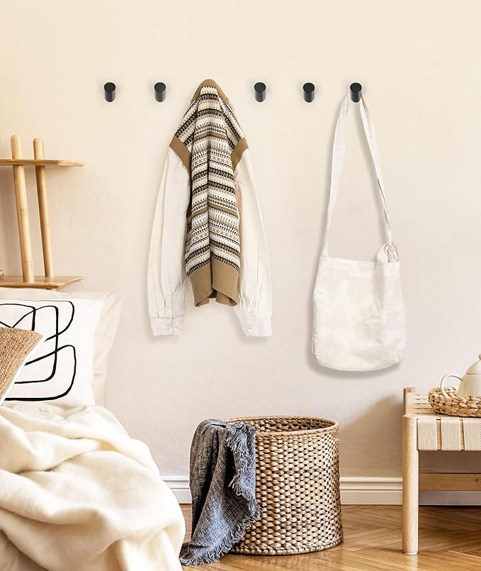 Wood Wall Hooks for Hanging, 8 Pack Hat Hook for Walls, Coat Hook Wall Mount, Backpack Hooks for Walls, Bathroom Towel Hanger (Black)