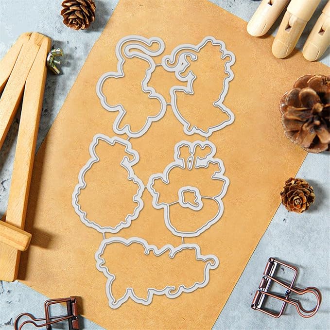 Mouse Holding Flowers Stamps and Cutting Dies for Card Making DIY Transparent Silicone Clear Stamp and Metal Die Cuts Sets for Scrapbooking Paper Greeting Cards Decor Seals Craft Supplies