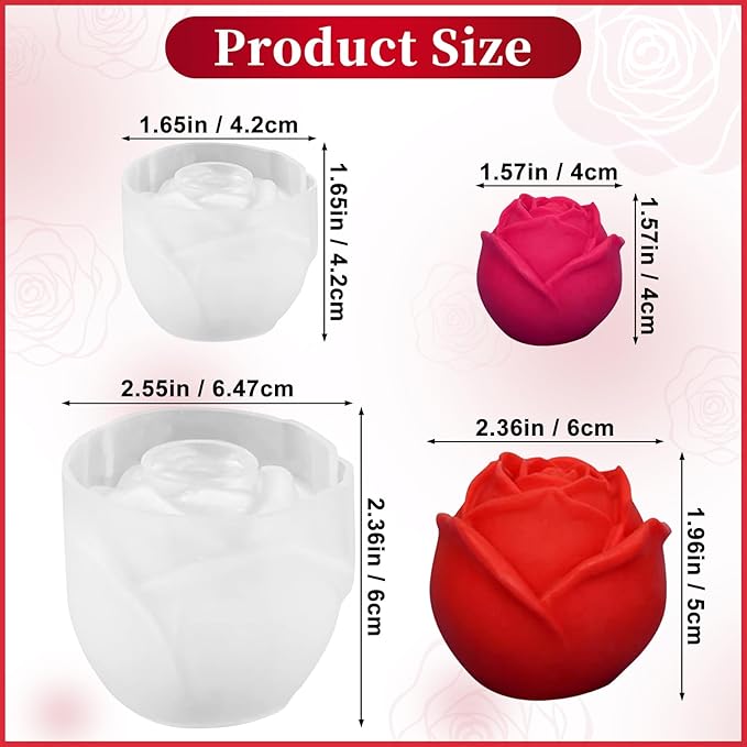2 Pack Rose Candles Molds, Set of Large + Small 3D Flower Silicone Molds for Candles Epoxy Resin Casting Wax Soap Clay Plaster Home Décor Handmade Gift