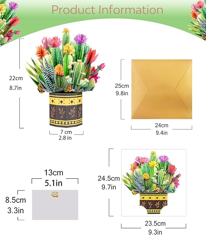 3D Pop Up Flower Bouquet Cards Pack โ Roses, Sunflowers and Succulents Greeting for Women - for Mother's Day, Birthdays, Get Well, Sympathy, Congratulations & Thank You โ Includes Envelopes & Note Cards
