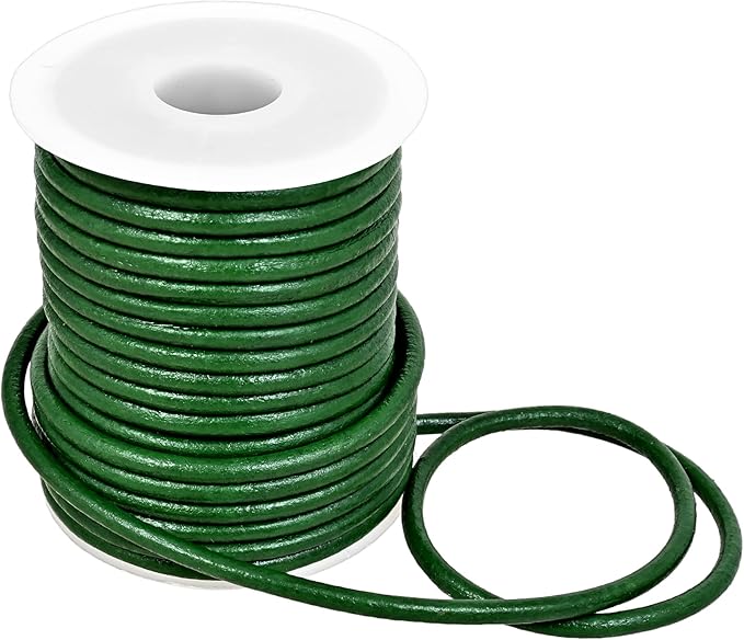 GENIQUE Real/Genuine Round Leather String Cord for Necklace, Bracelets, Jewelry, Kumihimo Braiding, DIY Projects (10 Metres) (3mm, Green)