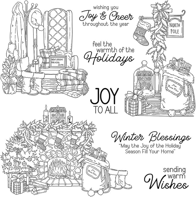 Christmas Tree Sofa Fireplace Stamps and Cutting Dies for Card Making DIY Transparent Silicone Clear Stamp and Metal Die Cuts Sets for Scrapbooking Paper Greeting Cards Decor Seals Craft Supplies