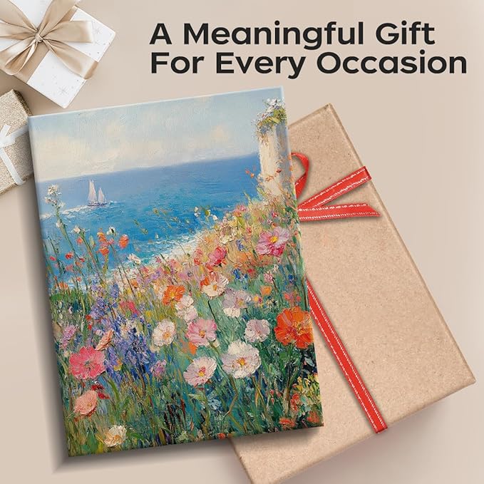 Coastal Wildflower Wall Art 12x15 – Ocean View Flower Field Poster Print, Unframed Laminated Paper Art for Home or Office Décor – Hanging & Tabletop Display