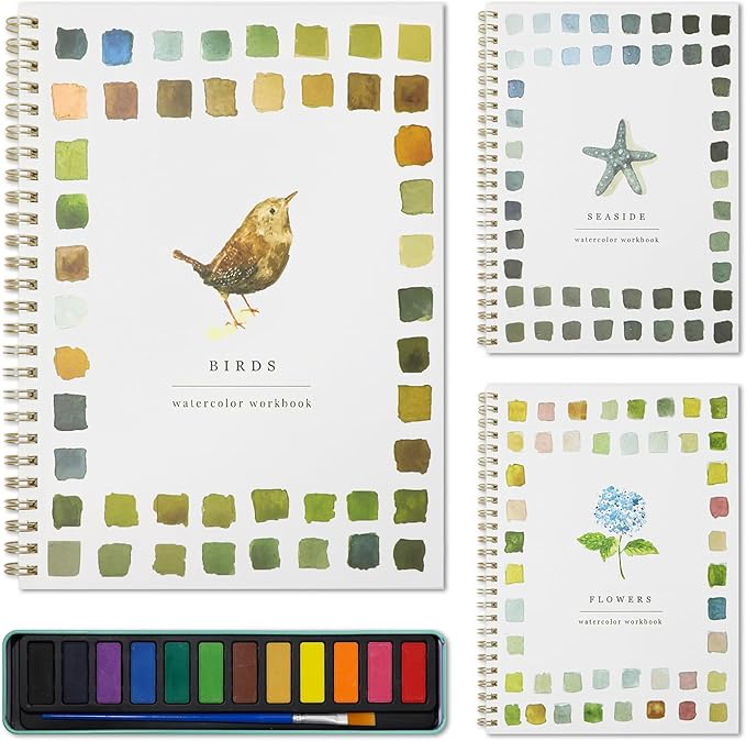 XZGTAND Beginner-Friendly Animals Watercolor Workbooks, 12 Colors Watercolor Paint Set with Paint Brush, Beginner-Friendly Watercolor Painting Kit(Birds)