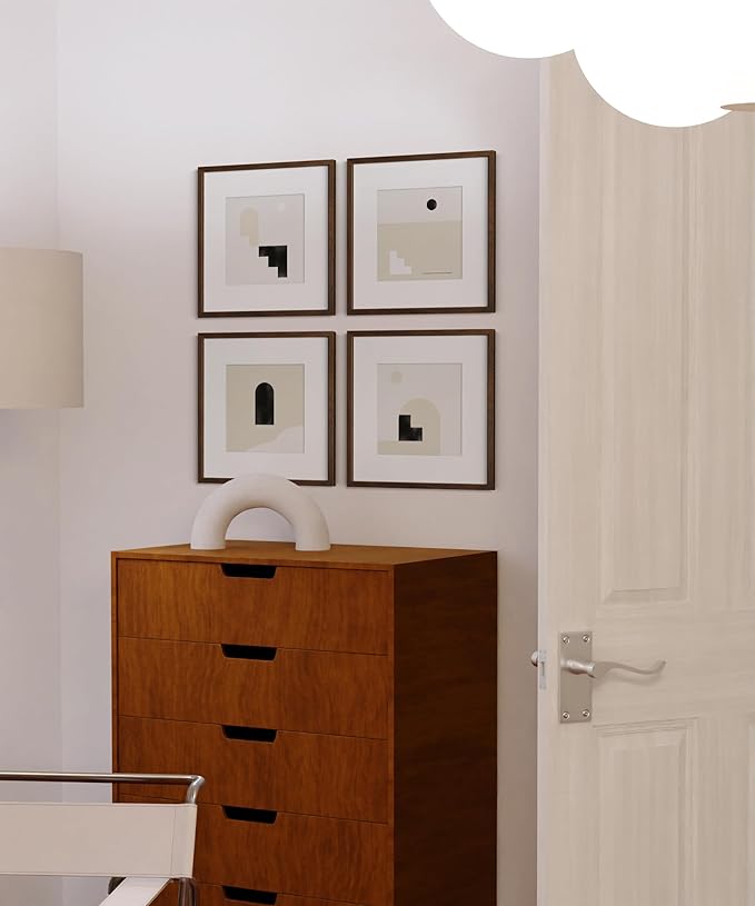 HAUS AND HUES Walnut Oak Wood 12x12 Picture Frames - Set of 4, Square Frames with Mat, Modern Frames for Posters and Art Prints (12x12 in, Walnut, Set of 4)