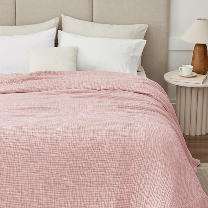 100% Cotton Muslin Blanket Large 50"x 70", 6 Layers Breathable and Lightweight Cotton Throw Blankets for Couch, Soft Cooling Summer Gauze Blanket for Adults All Season, Dusty Rose
