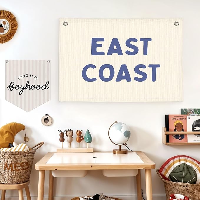 Lacama Coastal Nursery Room Decor,Vintage East Coast wall art Banner, Coastal Cowgirl Wall Art Blue Aesthetic Trendy Wall Art Dorm Decor For College Girls Canvas Banner 30x21 Inch