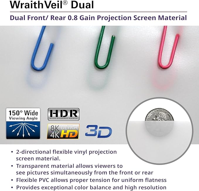 Elite Screens 100-inch Wraith Veil DUAL, 16:9, 0.8 Gain, 150° Viewing Angle, Front & Rear Projection Screen, Yardmaster 2 OMS100H2-Dual