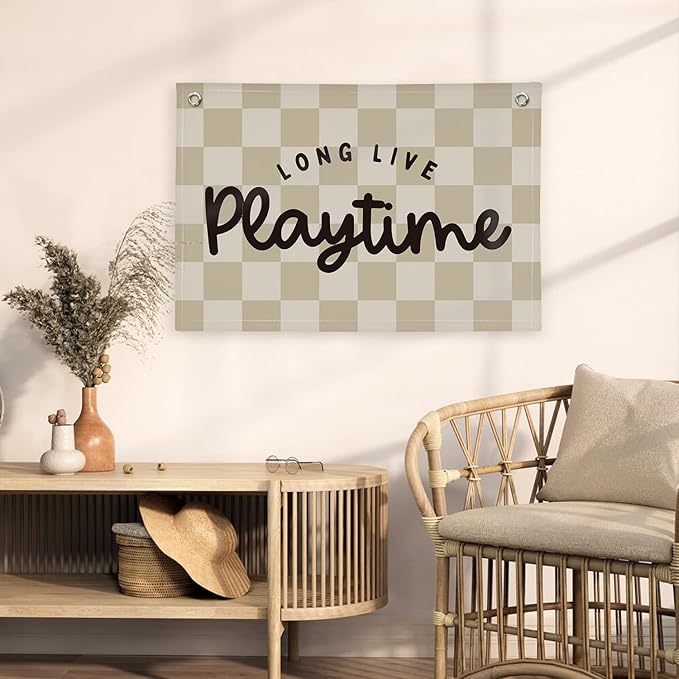 Playroom Wall Decor, Long Live Playtime Banner, Playroom Wall Decor Boy Nursery Decor, Checkered Canvas Banner Wall for Playroom Toddler Room, Boys Girls Kids Room,Classroom ,playtime