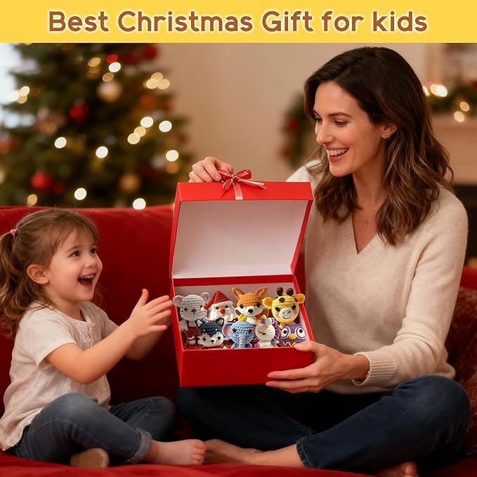 Ploomi 8Pcs Crochet Kit for Beginners - 2026 ChristmasKnitting Kit for Adults and Kids Beginners -Woobles Crochet Kit and Crochet Animals Kits with Easy Peasy Yarn and Step-by-Step Video Tutorials