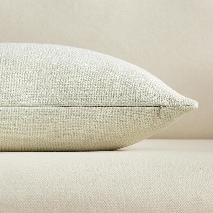 Meekio Set of 2 Linen Look Ivory Pillow Covers 18x18, Decorative Throw Pillow Covers for Couch, Sofa, Bed & Living Room Decor