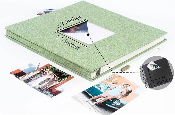 Photo Album Self Adhesive Pages for 4x6 5x7 8x10 Pictures Magnetic Scrapbook Photo Albums with Sticky Pages Books with A Metallic Pen for Baby Wedding Family 13.2x12.8 GrassGreen 40 Pages