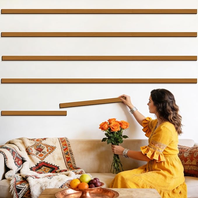 14 Pcs Large Rustic Wooden Wall Decor Striped Art Decoration Geometric Line Art Decal for Living Room Bedroom Mid Century Modern Decor Accent Murals for Office Farmhouse Home Indoor Decor 16.5"x2.0"