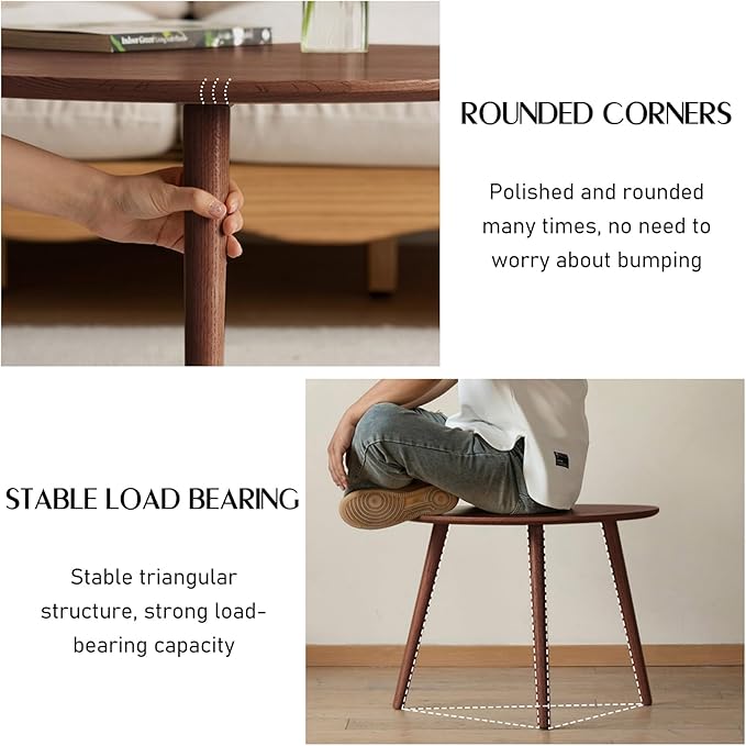 Wayshome Small Oval Coffee Table, 100% Solid Wood Coffee Tables Mid Century Modern Table for Living Room, Side Table End Tables for Home (Walnut Wood Color, 25.59''x17.51''x19.68'')
