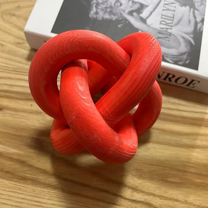 GUDAGUU Wood Knot Decor -Coffee Table Decor Shelf Decor Table Books Hand Carved Home Decoration Boho Country Rustic Modern Shabby Chic Style Decor 3 Link Wooden Knot Chain Link Decor (Wine Red)