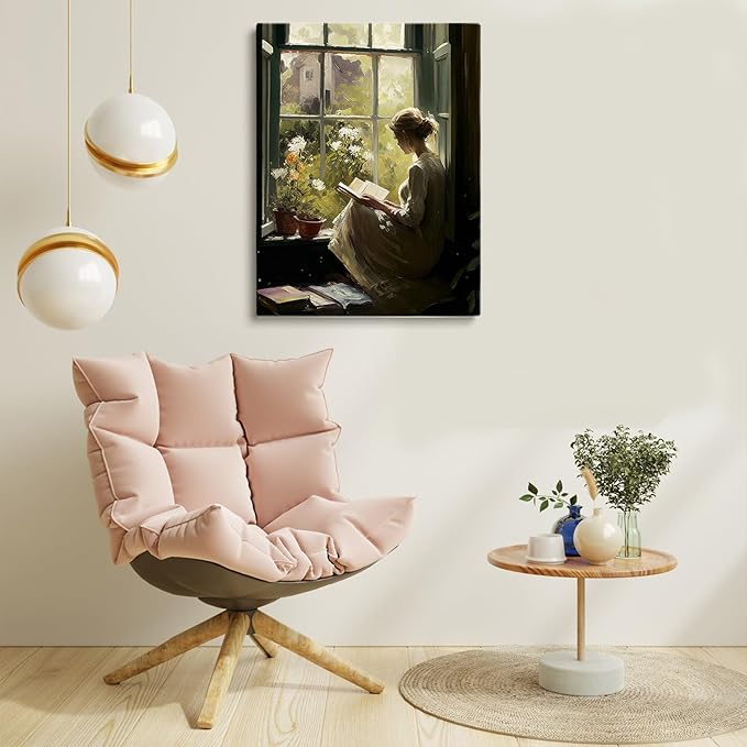 Woman Reading Print Wall Art,Girl Reading Portrait,Antique Woman Reading Art Print,Vintage Style Decor,Neutral Tones,Reading Room, Library, Study Room Decor12x16 Framed