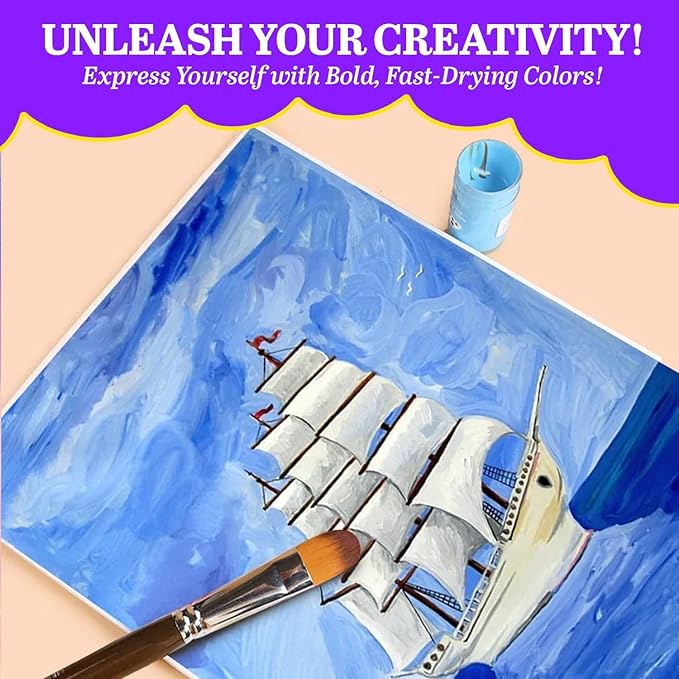 Acrylic Paint Set for Kids & Adults - Non Toxic Rich Pigments Artist Quality Great Color Jars Set for Professional Painting on Canvas, Wood, Fabric and More (24 Colors (0.8 Ounce Each)) MD-A11