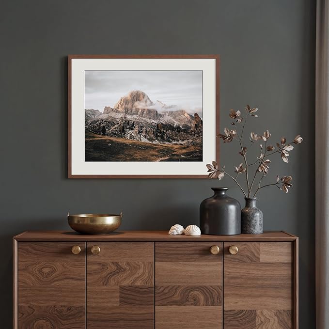 Yaetm 20x24 Picture Frame Matted to 16x20, Walnut Brown, Solid Wood 20x24 Frame for Gallery Wall, Photos, Posters & Art Prints, Horizontal and Vertical Wall Mount (4 pack, Walnut)