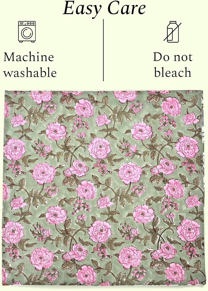CPC Cloth Napkins 100% Cotton Set of 4 Reusable Napkins, Indian Block Print Toile Floral Dinner Napkin, Fall Thanksgiving Christmas Holiday Party Gift - Soft Absorbent Napkin, 18"x18" Pink Tourmaline