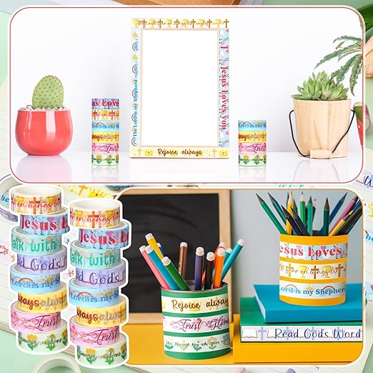 Janlaugh 24 Rolls Christian Washi Tape Gifts Bulk Religious Inspirational Scripture Supplies Bible Verse Tape for Bible Study Journaling Crafting Christmas Stocking Stuffers Gift(Cute)