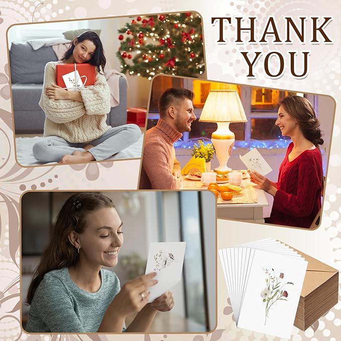 50 Pcs Blank Greeting Cards 4x6, Elegant Floral Design Blank Cards with Envelopes, 10 Designs, Ideal Stationary Set for All Occasions, Stationary with Matching White Envelopes and Stickers