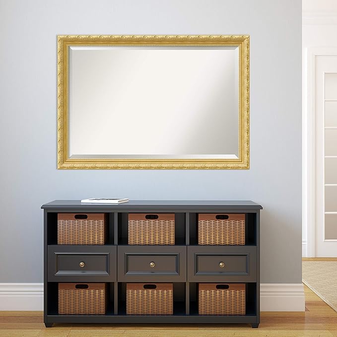 Amanti Art Gold Wall Mirror 28x40 Versailles Gold Rectangle Bathroom Mirror for Wall Decor Living Room, Large Traditional Wood Frame, Hangs Horizonally and Vertically, Bathroom Decor, Beveled Edge