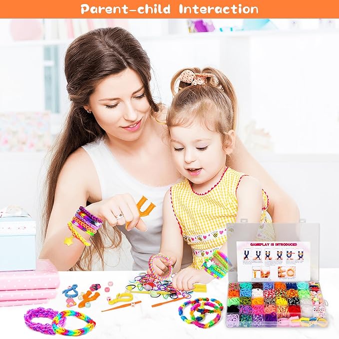 3000+ Rubber Band Bracelet Kit, Colorful Loom Bracelet Making Kit with Storage Box, DIY Art Craft Set with Charms Beads for Beginners Birthday Party Christmas Gift