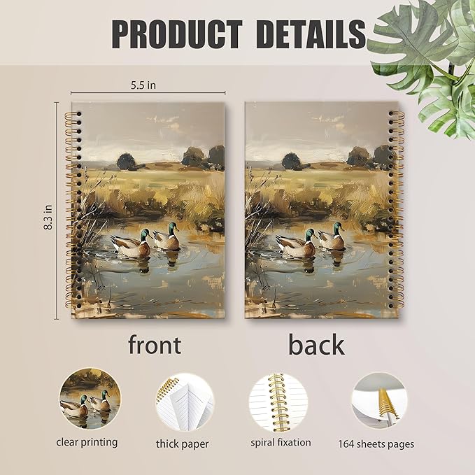 XNXLDYLH Mallard Duck Cottagecore Notebook Journal, Farmhouse Aesthetic Spiral Notebook, Cute Nature Aesthetic Journals Notebooks for Women Girls Boys Kids, Duck Office School Supplies Gifts,5.5x8.3In