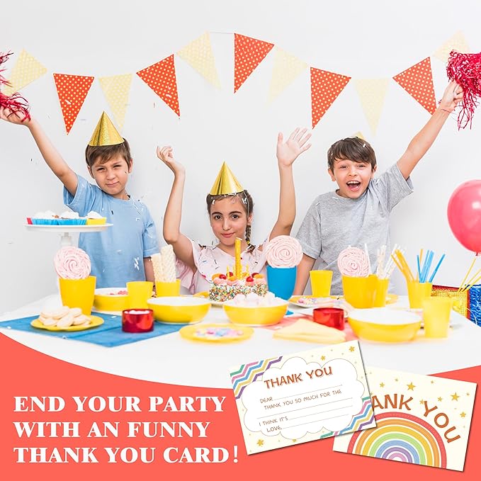 Boho Kids Thank You Cards, Boho Rainbow Thank You Card For Baby Shower Birthday Party, Kids Birthday Cards Fill In The Blank, 20 Pack Cute Greeting Cards With Envelopes For Boys And Girls, 001