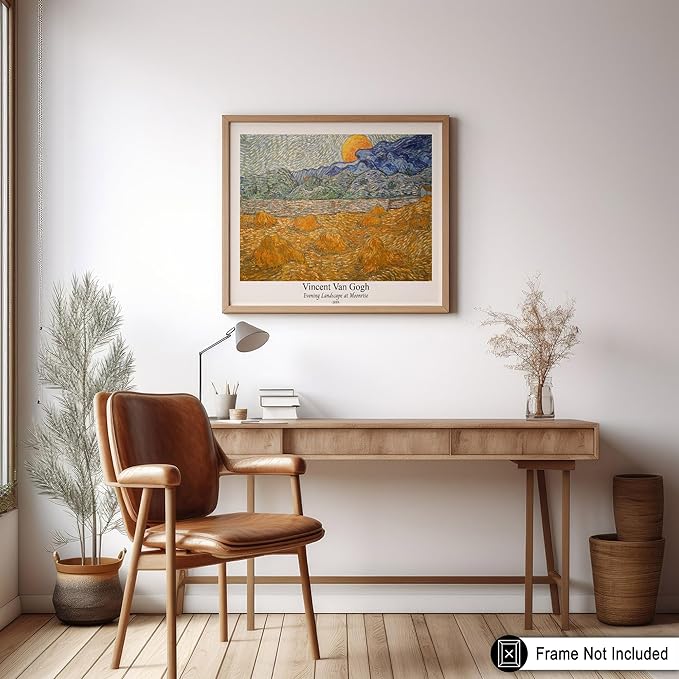 Monem Art Vintage Van Gogh Poster - Retro Evening Landscape at Moonrise Print - Impressionism Art - Fine Art - Classic Painting Art - Aesthetic Living Room Wall Decor - 11x14 UNFRAMED Wall Art