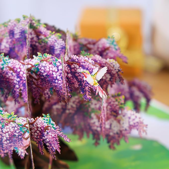 Wisteria Tree Pop-Up Mother's Day Cards, 6x8 in Birthday Card for Mom, Gift for Birthday, Anniversary, Mothers Day, Thank You, Get Well, All Occasion for Women, Her, Wife, Sister, Daughter, Grandma