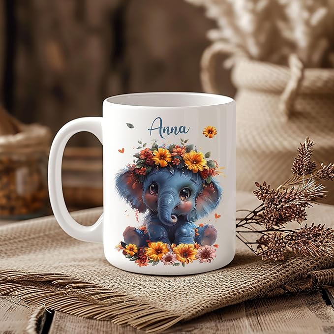 Hyturtle Personalized Elephant Coffee Mug - Just A Girl Who Loves Elephants - Custom Name Cup for Animal Lover Women - Ceramic 11oz-15oz
