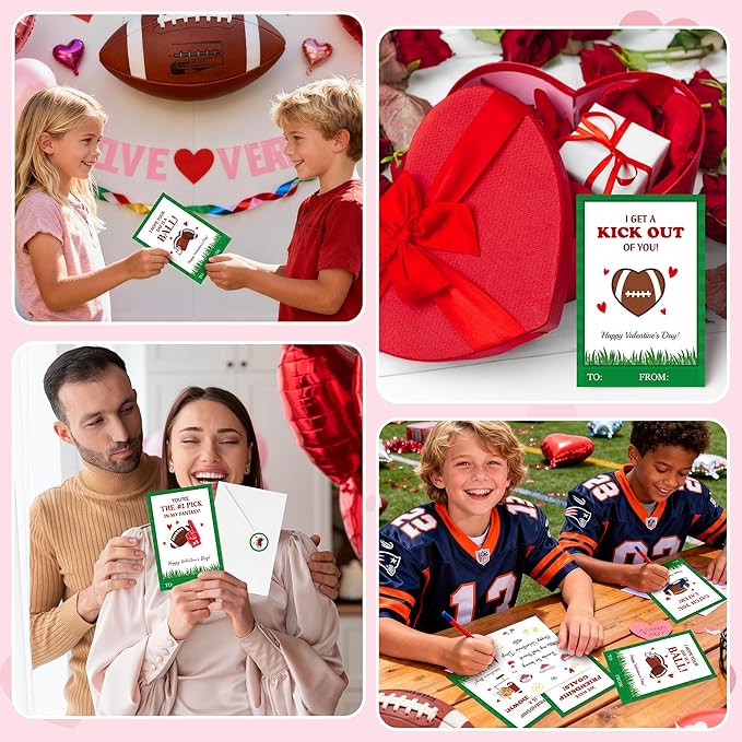 TICIAGA 72pcs Valentine’s Day Football Greeting Cards with Envelop and Stickers for Kids, 4 x 6 IN Sport Theme Exchange Gift Cards for Boys and Girls School Classroom Supplies, Valentines Party Favors