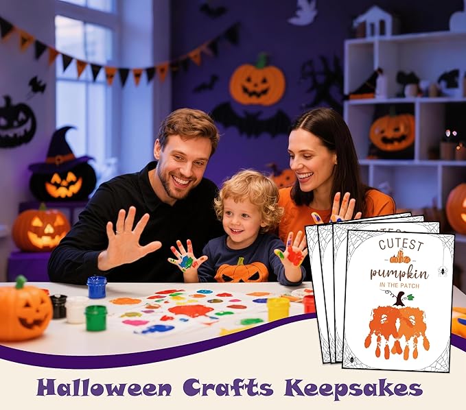 NZSXU Halloween Baby Handprint Craft Kit - Cutest Pumpkin in The Patch, Baby First Halloween, DIY Newborn Hand and Foot Arts and Crafts for Nursery Decor, 10 Pack Handprint Keepsake Gifts