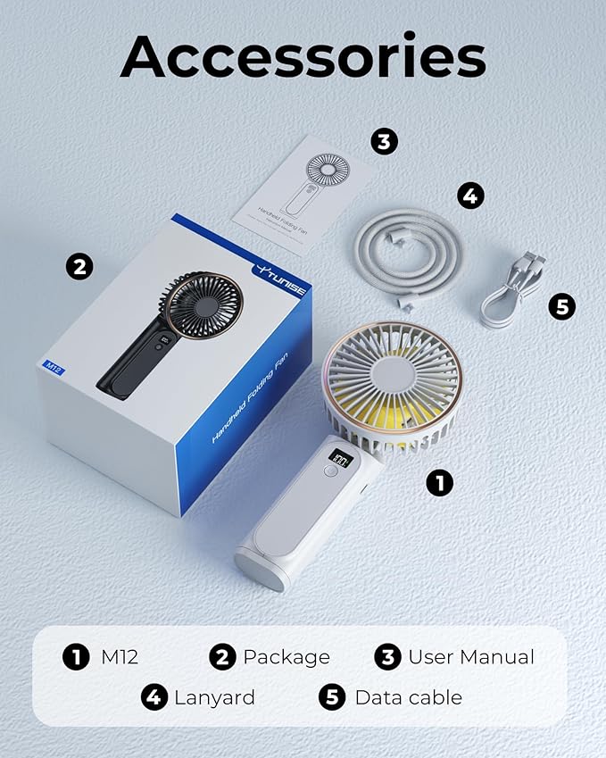 Portable Handheld Fan, Portable Fan Rechargeable, 4000mAh, 180° Adjustable, 6 Speed Wind, Display Electricity in Real Time, USB Rechargeable Foldable F an, Quiet Personal Fan with Power Bank