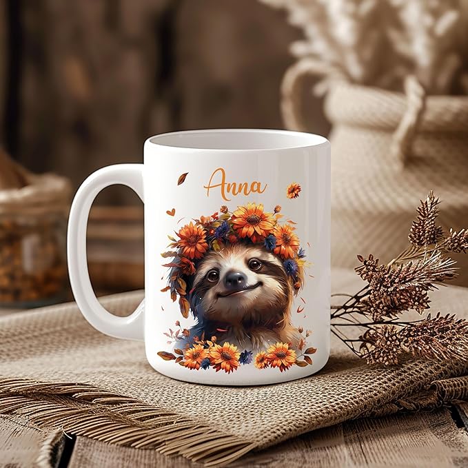 Hyturtle Personalized Cute Sloth Coffee Mug - Gift For Sloth Lover - Just A Girl Who Loves Sloths - Sloth Gift For Women - Animal Lover Gift - Birthday - Custom Name Coffee Cup Ceramic Mug 11oz 15oz