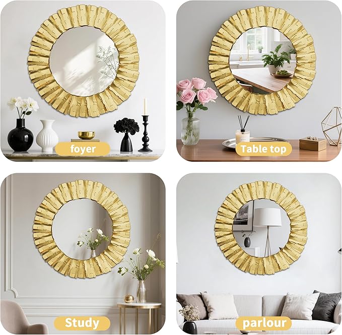 30 Inch Decorative Wall Mirror, Gold Mirrors for Wall Decor, Round Metal Wall Art Mirror, Large Wall Mirrors for Living Room,Bedroom, Bathroom, Entryway