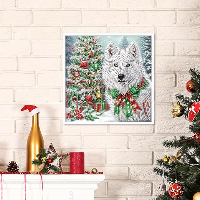 Tontut Diamond Painting Kit for Adult Beginners, White Wolf Dog 5D Special Diamond DIY Crystal Rhinestone Crafts for Home Wall Decoration