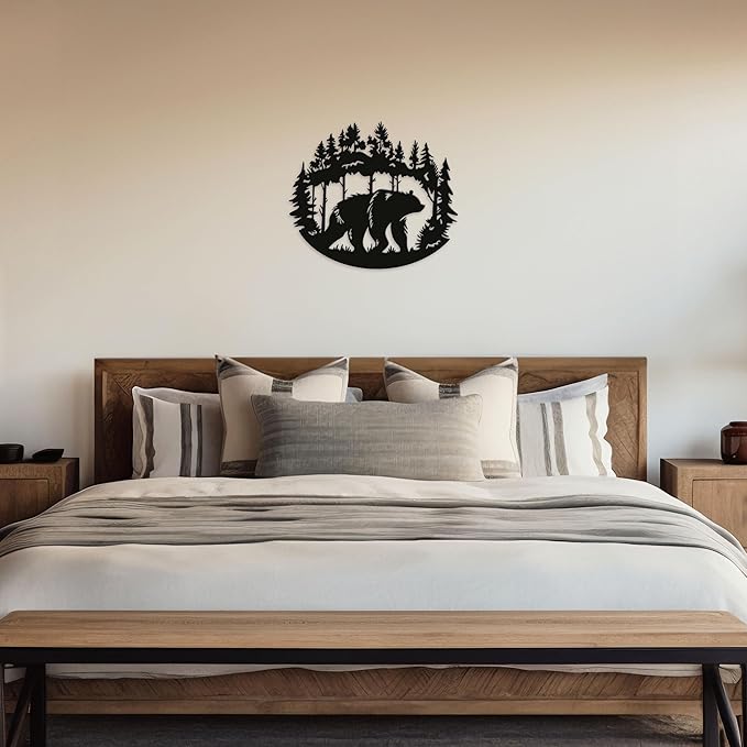 DIMARONGTON Bear Metal Wall Decor, 13x11 Black Iron Bear Silhouette, Cabin Decor for Wall or Fence, Wildlife Gift for Porch, Patio, Man Cave