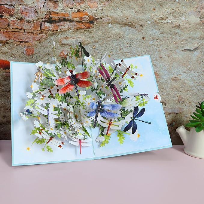 Pop Up Birthday Card for Women – Dragonfly 3D Flower Card, Handcrafted Greeting Card for Her, Mom, Sister, Friends, All Occasions Gift