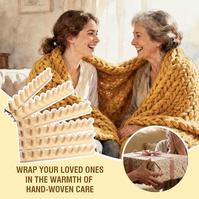 Chunky Blanket Loom Knitting Looms and Boards, Adjustable Size Wooden Loom for Blanket, No Needles Required Hand Knitting Kit for DIY Yarn Craft, Home Decor, Stress Relief, Beginner Friendly (92 in)