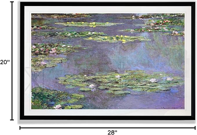Water Lilies, 1905 01 by Claude Monet Fine Giclee Prints Wall Art in Premium Quality Ready to Hang, 20X28 Framed, Black Frame