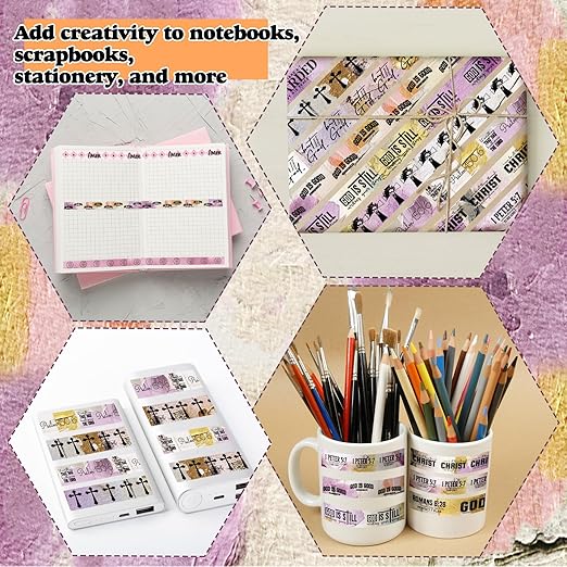 Janlaugh 24 Rolls Christian Washi Tape Gifts Bulk Religious Inspirational Scripture Supplies Bible Verse Tape for Bible Study Journaling Crafting Christmas Stocking Stuffers Gift(Purple)