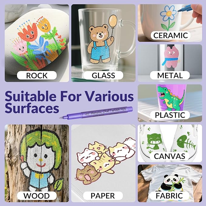 36 Colors Metallic Paint Markers, Acrylic Paint Pens for Rock Painting, Glass, Wood, Fabric, Black Paper, Cards, Scrapbook,DIY Art Crafts (1mm)